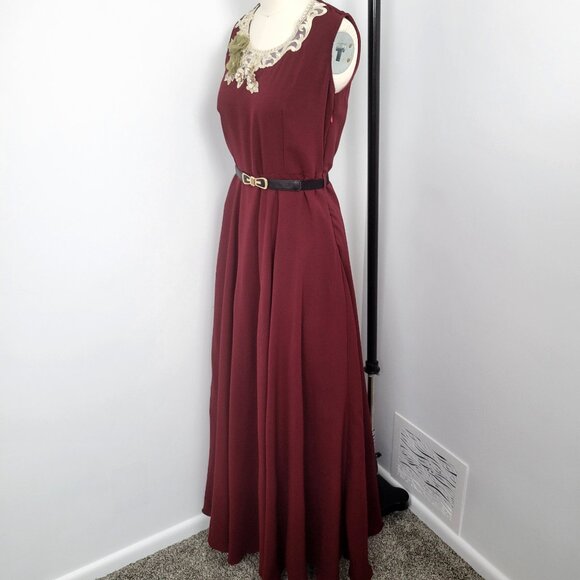 Neeru Kumar Burgundy Floral Appliqué Sleeveless Maxi Dress - Picture 8 of 12